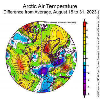 Arctic air temperature August 15 to 31, 2023