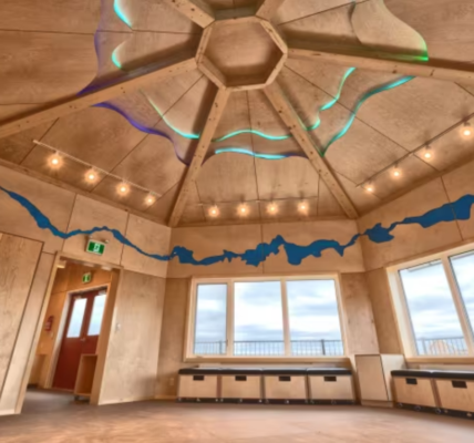 Inside Kuugalaaq, Cambridge Bay’s new cultural centre. In designing the space, those involved spoke to local elders and asked them how they remember feeling in traditional gathering spaces. (Kitikmeot Heritage Society)