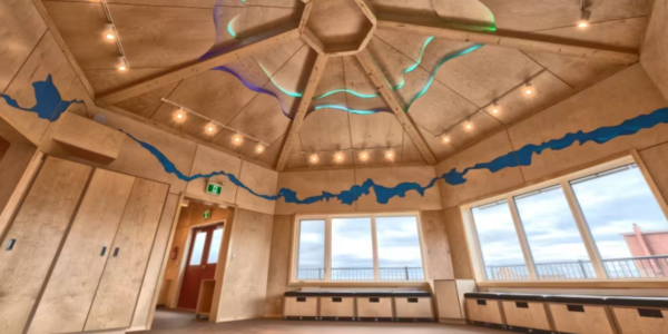 Inside Kuugalaaq, Cambridge Bay’s new cultural centre. In designing the space, those involved spoke to local elders and asked them how they remember feeling in traditional gathering spaces. (Kitikmeot Heritage Society)