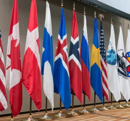 The flags of all members of the Arctic Council. Since Russia’s invasion of Ukraine, most of its work has been put to a hault. Photo: Linnea Nortstroem, Arctic Council