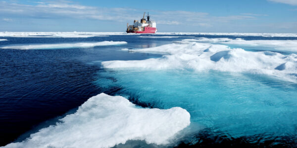 ARCTIC OCEAN, AK – JULY 29: Ice floes surround the U.S. Coast Guard Cutter Healy in the Arctic Ocean on July 29, 2017. The cutter is the largest icebreaker in the Coast Guard and serves as a platform for scientific reseach. (Photo by Bonnie Jo Mount/The Washington Post via Getty Images)