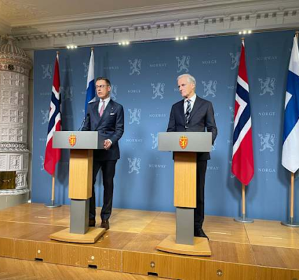 President Alexander Stubb and Norwegian PM Jonas Gahr Støre spoke to journalists in Oslo on Wednesday. (Pirjo Auvinen / Yle)