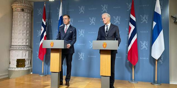 President Alexander Stubb and Norwegian PM Jonas Gahr Støre spoke to journalists in Oslo on Wednesday. (Pirjo Auvinen / Yle)