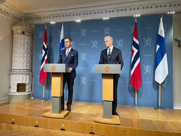 President Alexander Stubb and Norwegian PM Jonas Gahr Støre spoke to journalists in Oslo on Wednesday. (Pirjo Auvinen / Yle)