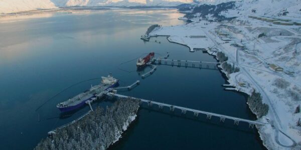 The Trans-Alaska Pipeline runs through Alaska; from the oil fields in the north of the state, to the Valdez Marine Terminal in the south (pictured). Here, the oil is loaded onto tankers for shipment to the international market. The 800-mile long pipeline is one of the world's longest pipeline systems and its construction was finished in 1977. (Photo: ConocoPhillips Company).