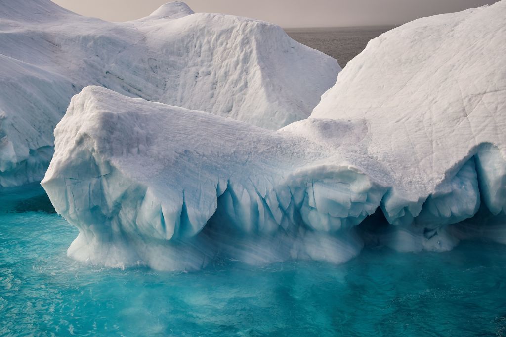 Icebergs are seen in the Arctic Ocean off the Franz Josef Land archipelago on August 20, 2021. (Ekaterina Anisimova/AFP via Getty Images)