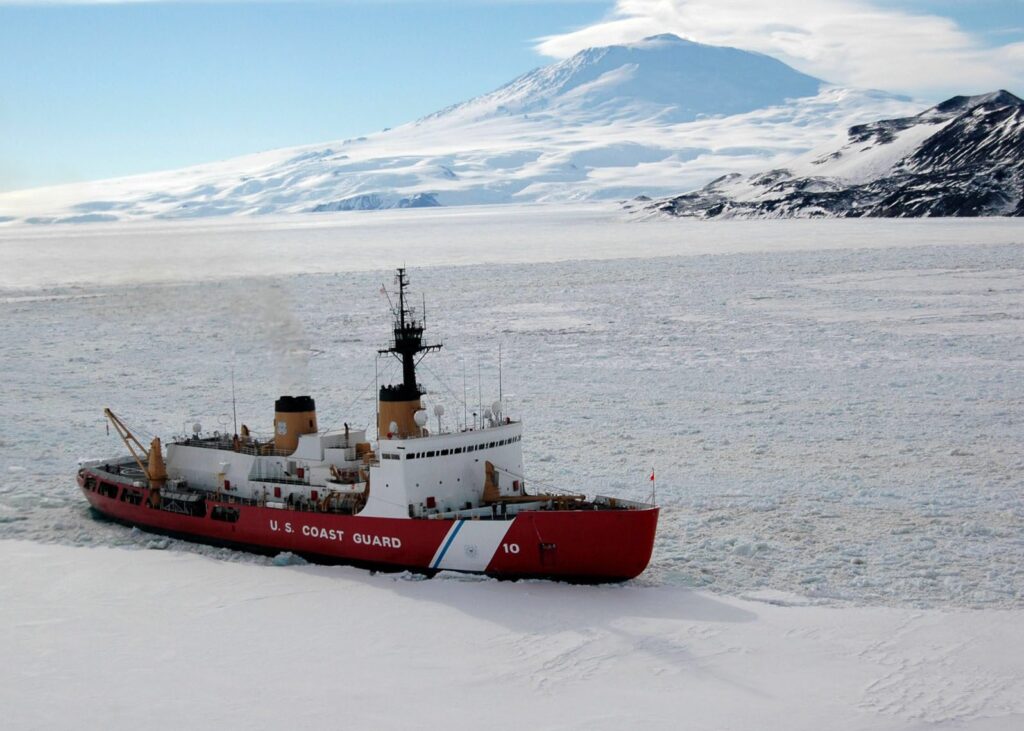 File photo provided by the US Coast Guard showing the US Coast Guard Cutter Polar Star breaking ice in the turning basin outside McMurdo Station, Antarctica, 15 February 2006. EPA/PA2 MARIANA O'LEARY / US COAST GUARD