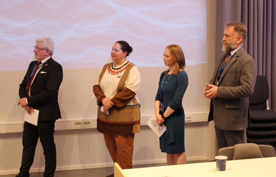 A panel on the first day of the Arctic Emergency Management Conference asked the question "Are We Prepared for a Large-scale Cruise Ship Incident in the High Arctic?". From the left: Jens Heine Grauen Larsen, Ministry of Defence Denmark; Karen Pletnikoff, Aleut International Association; PAtti Bruns, Secretary General, Arctic Mayors' Forum and Tore Hongset, Joint Rescue Coordination Centre North Norway.