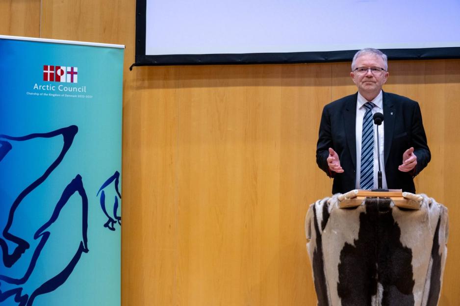 Kenneth Høegh, incoming Chair of the Arctic Council’s Senior Arctic Officials, during the Chairship presentation event in Nuuk, Greenland. (Photo: Jessica Cook / Arctic Council Secretariat)