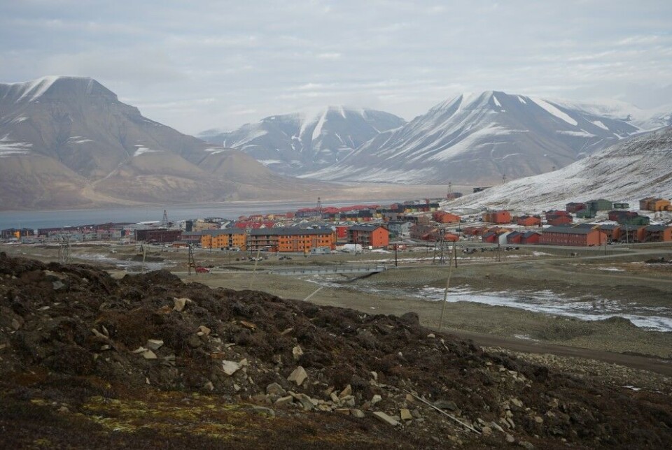 Landslide in thawing permafrost in the mountainside next to Longyearbyen, the main settlement at Svalbard.