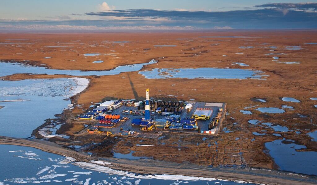 One of the oil drill pads at the edge of the Arctic Refuge just west of the Canning River delta. Oil companies have pushed for opening the Arctic Refuge to the east of the Canning River for oil development. Canning River Delta, Alaskan Arctic. Source: alaskawild.org