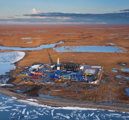 One of the oil drill pads at the edge of the Arctic Refuge just west of the Canning River delta. Oil companies have pushed for opening the Arctic Refuge to the east of the Canning River for oil development. Canning River Delta, Alaskan Arctic. Source: alaskawild.org