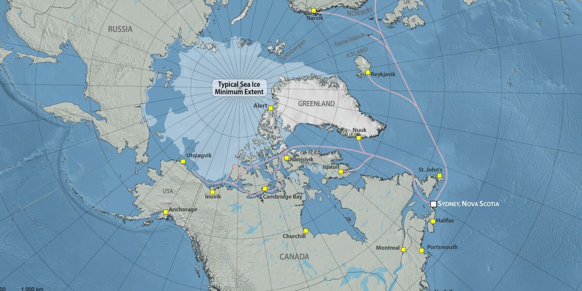 Map showing the circumpolar proximity of Canadian ports to Russia, US, Greenland, Iceland and Scandinavia (Handout: Northern Lights Ports Alliance)