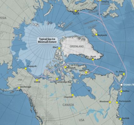 Map showing the circumpolar proximity of Canadian ports to Russia, US, Greenland, Iceland and Scandinavia (Handout: Northern Lights Ports Alliance)