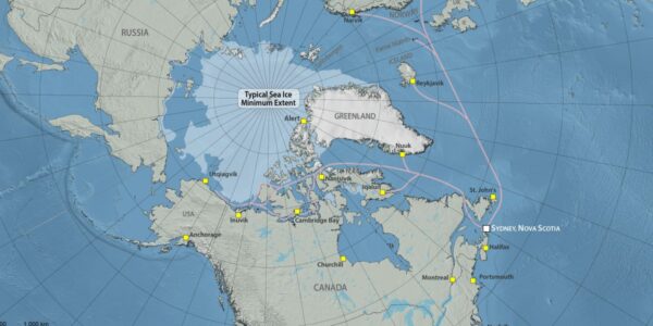 Map showing the circumpolar proximity of Canadian ports to Russia, US, Greenland, Iceland and Scandinavia (Handout: Northern Lights Ports Alliance)