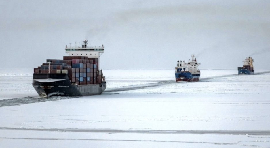 China’s NewNew Polar Bear in a convoy on the Northern Sea Route during eastbound voyage in October 2023. (Source: Rosatomflot)