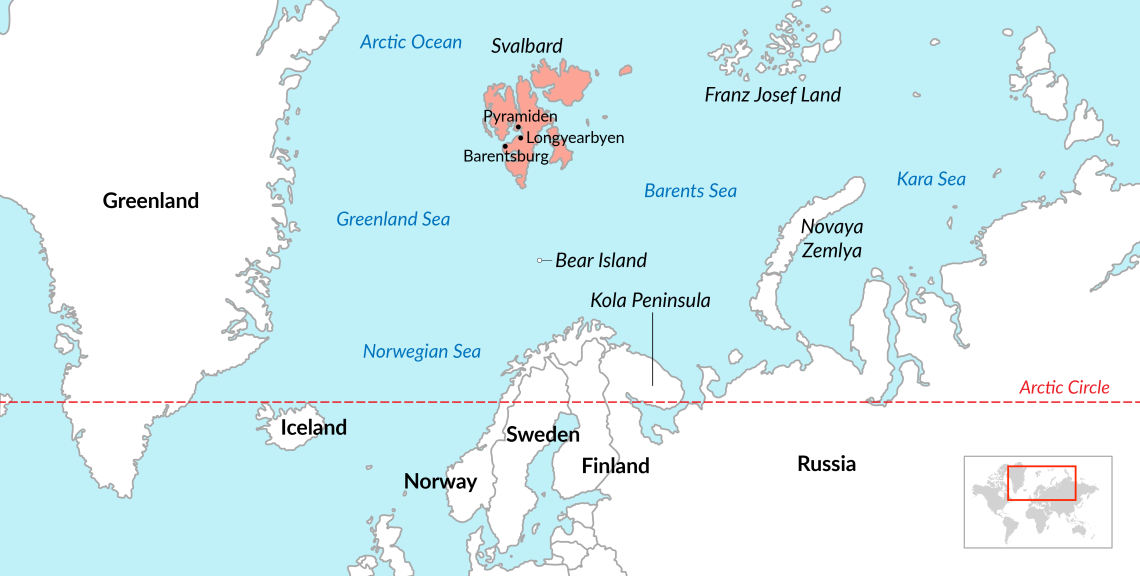 The Norwegian archipelago of Svalbard holds significant strategic importance due to its potential to control access to Russia’s Northern Fleet on the Kola Peninsula, home to its nuclear submarines. Russia maintains two main settlements in Svalbard: Barentsburg, an active mining town, and Pyramiden, a former mining town that has since been abandoned. © GIS
