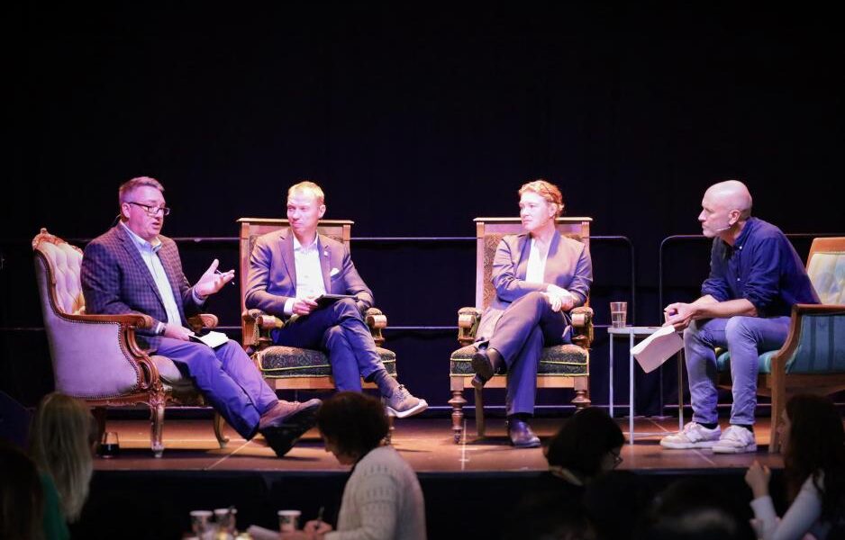 From the left: Benjamin Strong and Rolf Rødven have leading roles the Arctic Council's working groups on Emergency Preparedness and Prevention (EPPR) and Arctic Environmental Monitoring and Assessment (AMAP), respectively. Here, they participated in a panel discussion during the Arctic Security Conference together with Jennifer Spence, Director of the Arctic Initiative at Harvard Kennedy School. The discussion was chaired by Svein Vigeland Rottem, Senior Research Fellow at the Fridtjof Nansen Institute. (Photo: Astri Edvardsen)