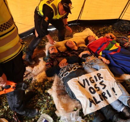 Sámi reindeer herders and conservationists form a blockade at the site of the Nussir copper mine in Finnmark county, Norway. Photo by Natur og Ungdom.