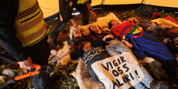 Sámi reindeer herders and conservationists form a blockade at the site of the Nussir copper mine in Finnmark county, Norway. Photo by Natur og Ungdom.
