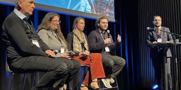 From left: Barents Observer's Thomas Nielsen, Sian Prior from Clean Arctic Alliance, Bellona's Ksenia Vakhrusheva, The American Sunlight Project's Head of Analysis Benjamin Schultz, and Bellona's Yuri Sergeev. Photo: Bellona.